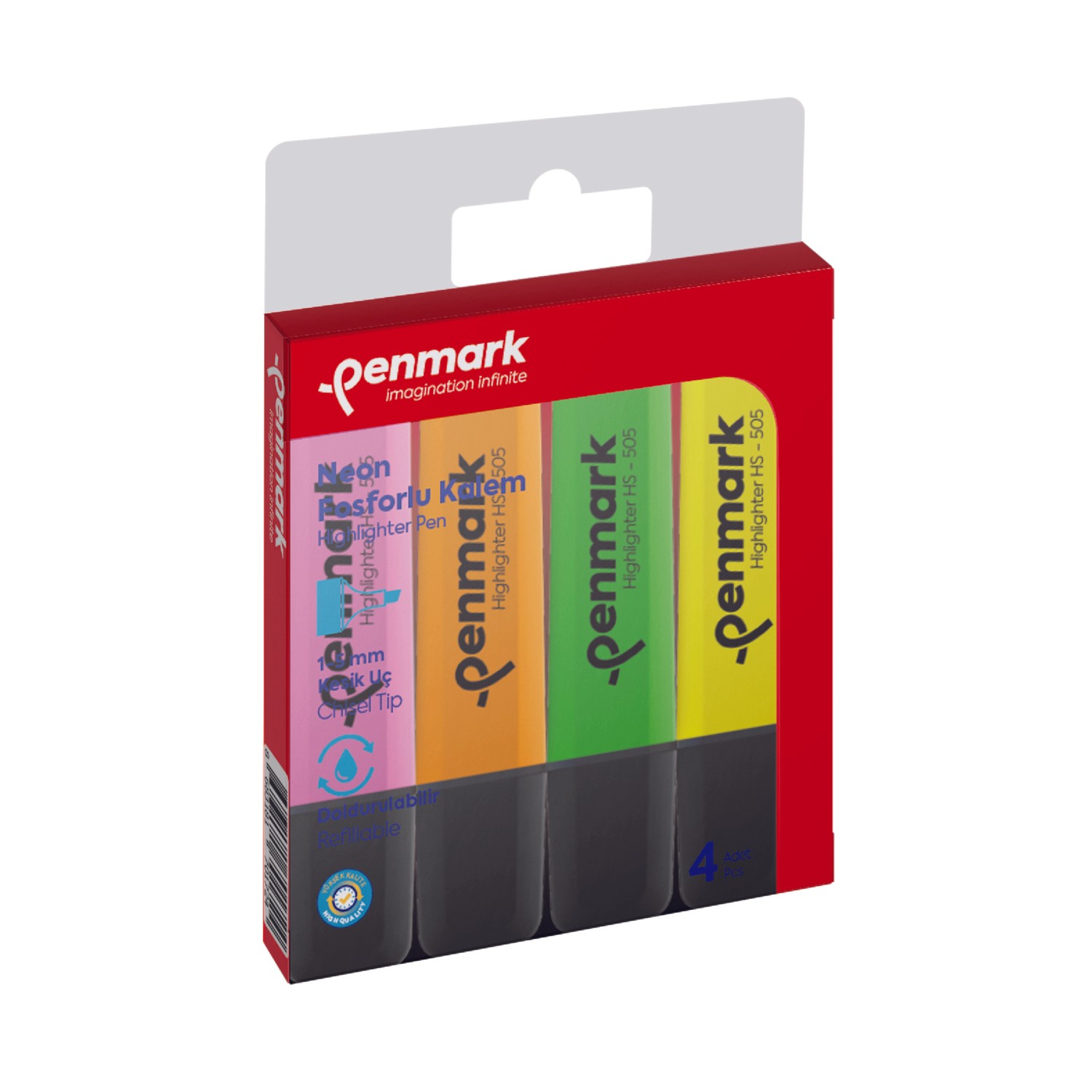 4-lu.jpg PENMARK FOSFORLU KALEM 4 LÜ ASETAT KARIŞIK NEON RENKLİ - Görsel 1
